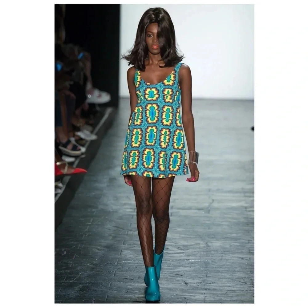Jeremy Scott - RARE Spring Summer 2016 Psychedelic Mini Dress Scoop Neckline